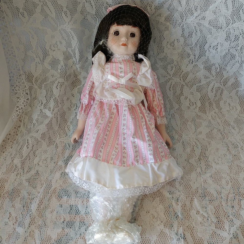 Vintage Porcelain Brown Hair Doll